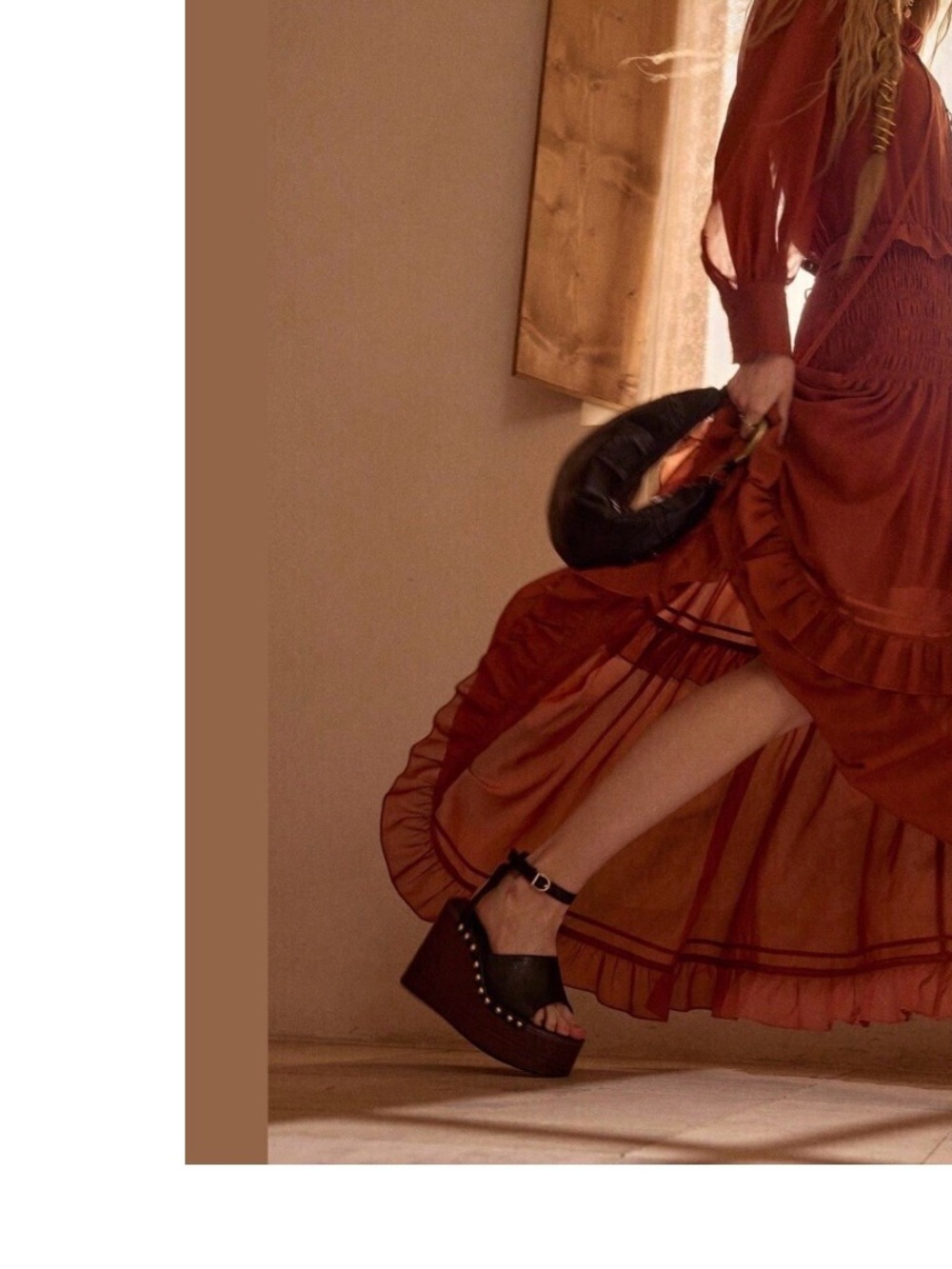 Rust Brown Ruffle Collar Smocked Maxi Dress - Picture 4 of 7
